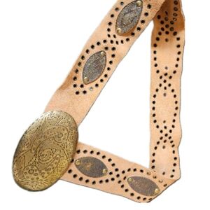 Vintage Concho Boho Western Suede Belt - Gold / Brass Hardware *